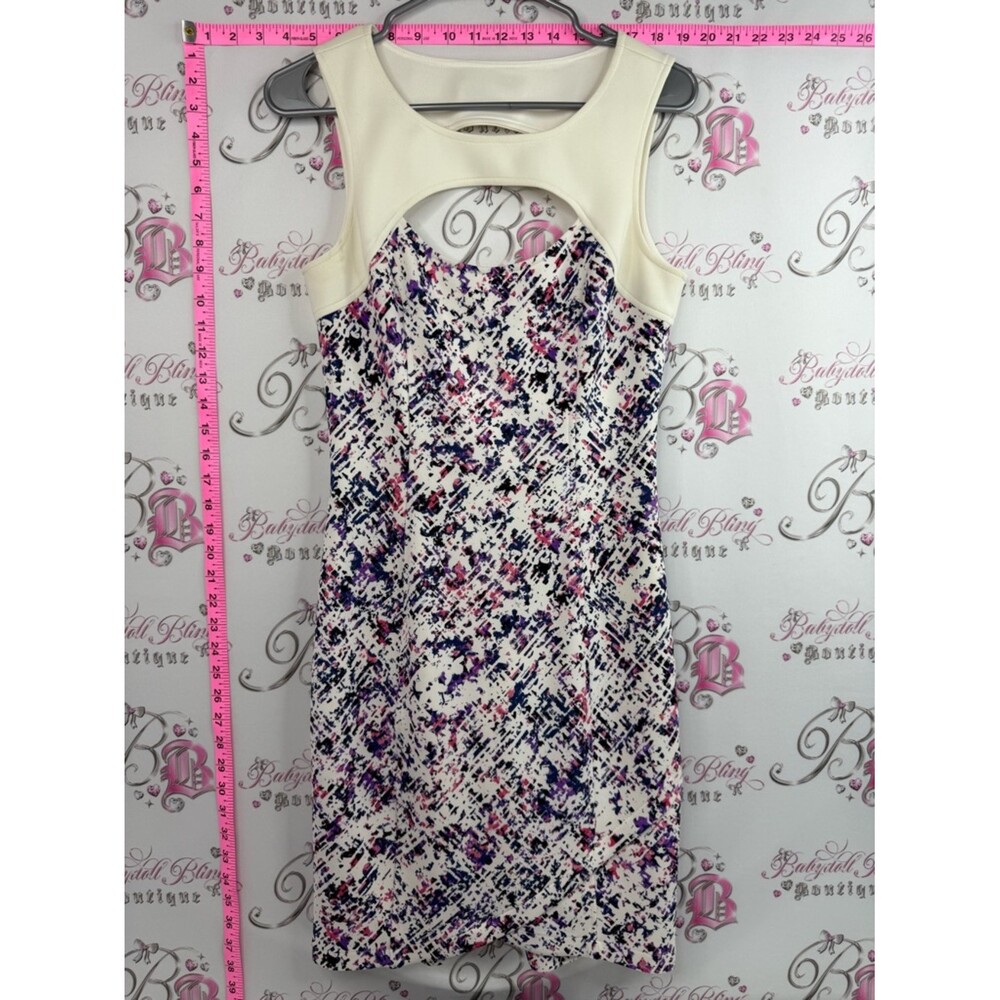 Guess dress cut outs Cream Midi Dress with Pink & Purple Abstract Print